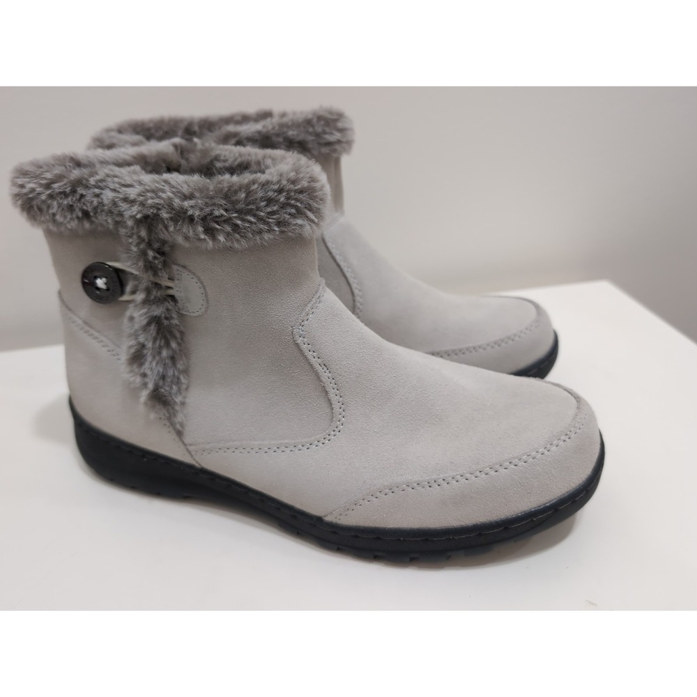 NWOB Khombu Leather Women's Ankle Boots - Gray Faux Fur Size US 10